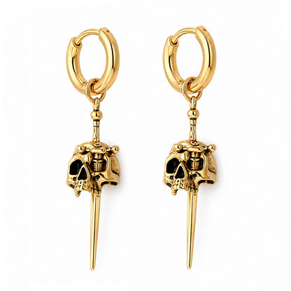 Skull Sword Hoop Earrings (Gold)