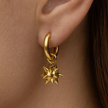 Spike Ball Hoop Earrings (Gold)