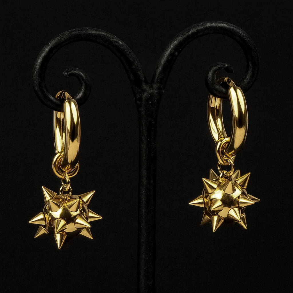 Spike Ball Hoop Earrings (Gold)
