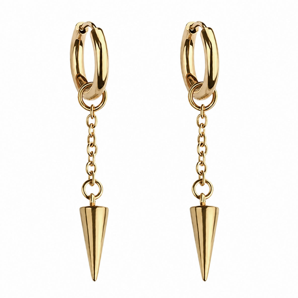 Spike Hoop Chain Earrings (Gold)