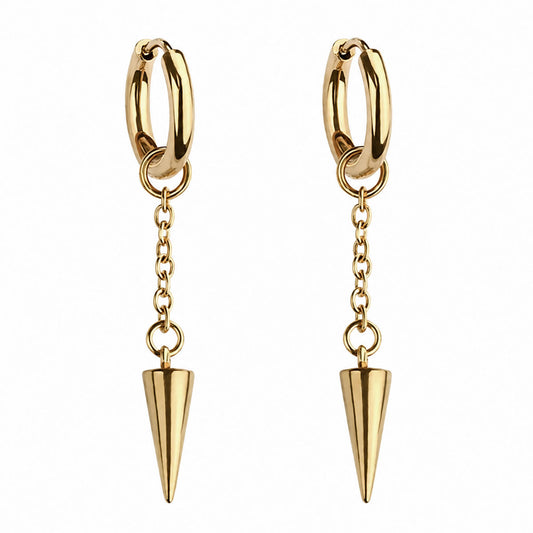 Spike Hoop Chain Earrings (Gold)