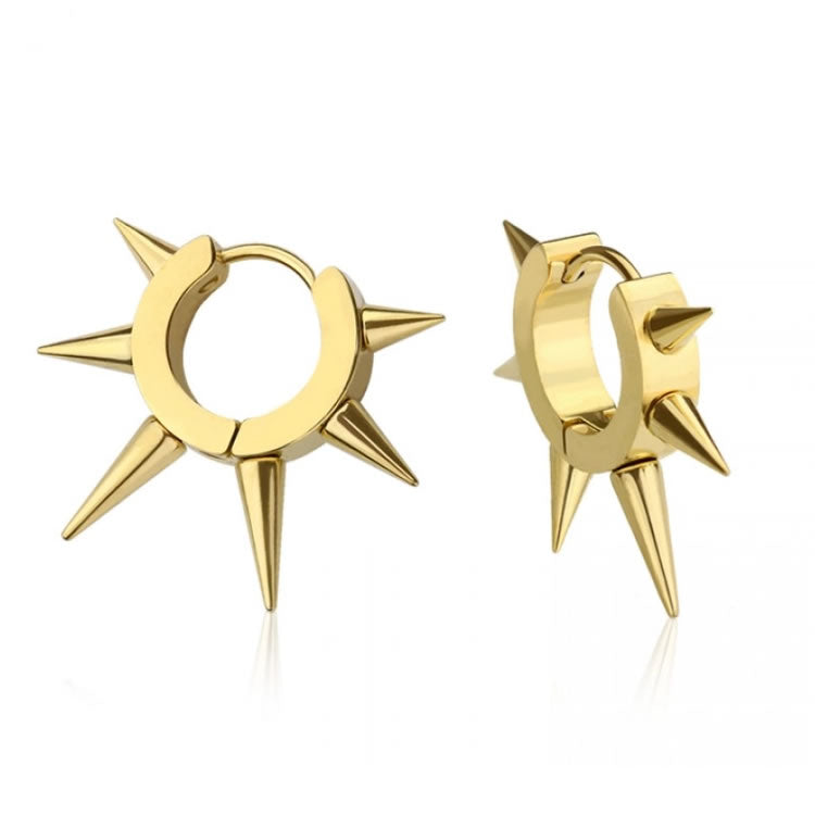 Stainless Steel Spiked Hoop Earrings (Gold)
