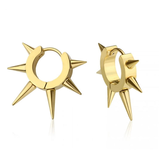 Stainless Steel Spiked Hoop Earrings (Gold)