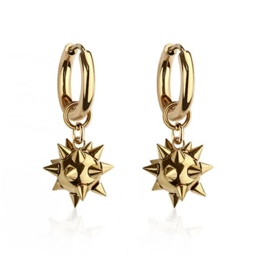 Spike Ball Hoop Earrings (Gold)
