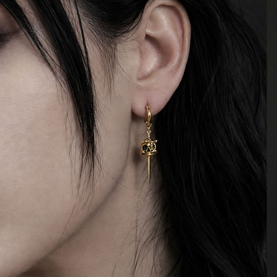 Skull Sword Hoop Earrings (Gold)