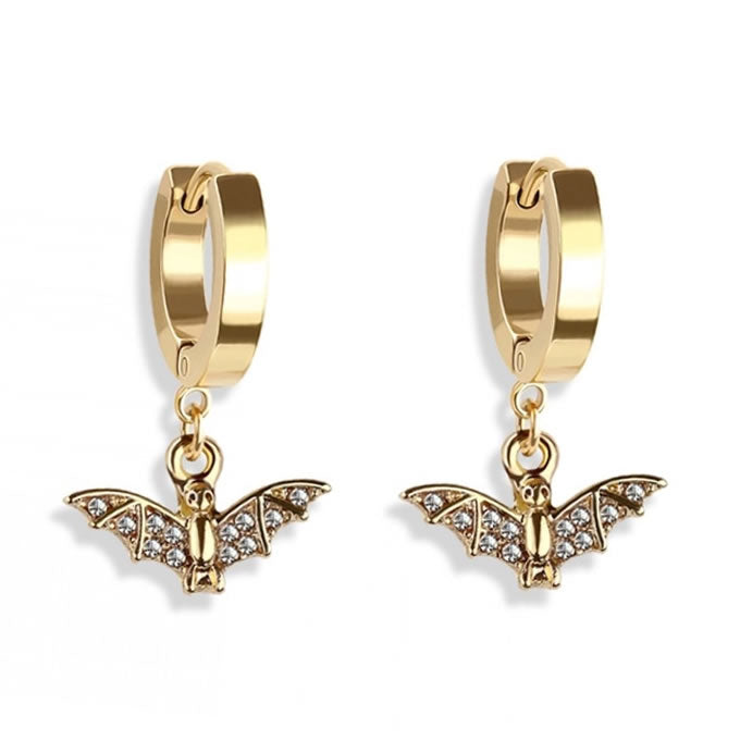 Gothic Gold Bat Hoop Earrings