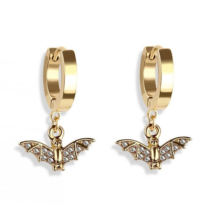 Gothic Gold Bat Hoop Earrings