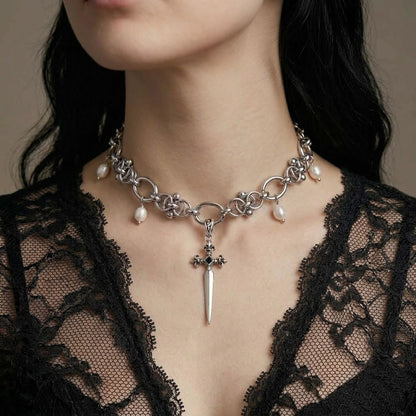 Juliet Pearl Dagger Choker Necklace
