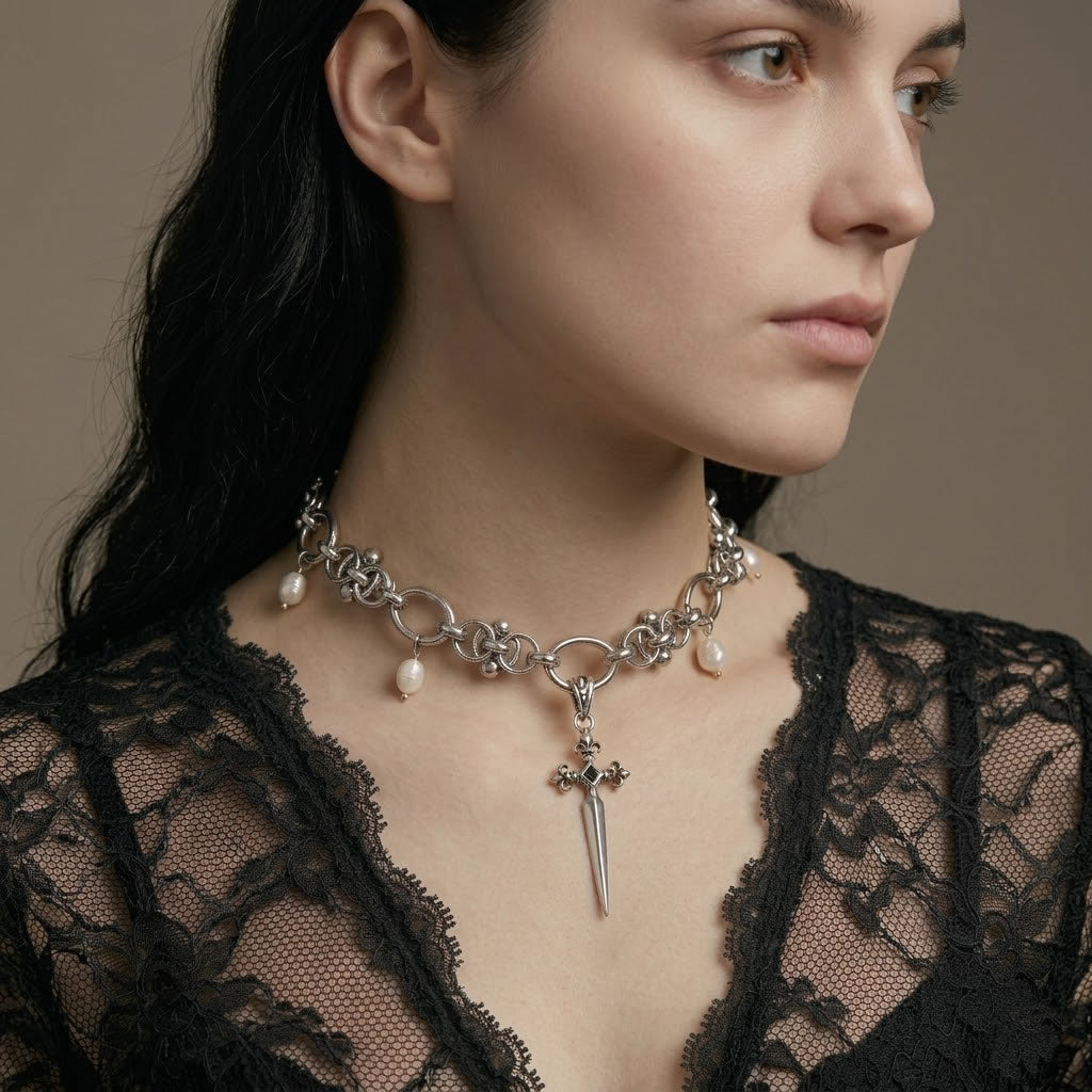 Juliet Pearl Dagger Choker Necklace