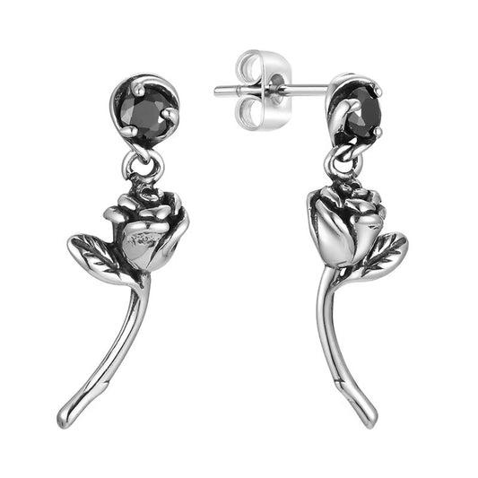 Black Gothic Rose Drop Earrings