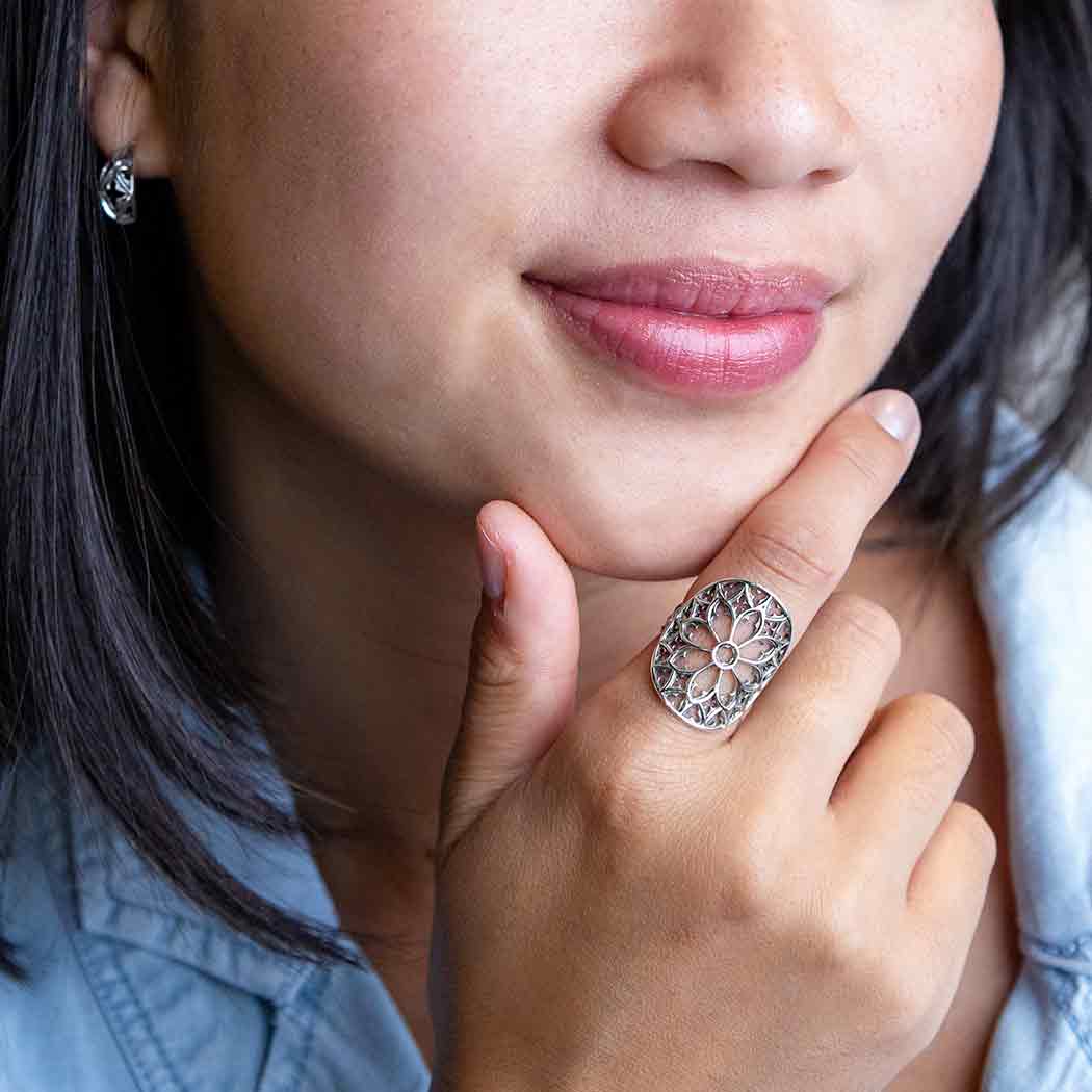 Sterling Silver Cathedral Rose Window Ring