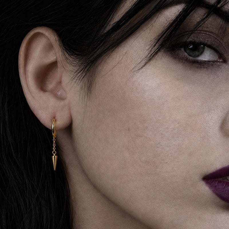 Spike Hoop Chain Earrings (Gold)