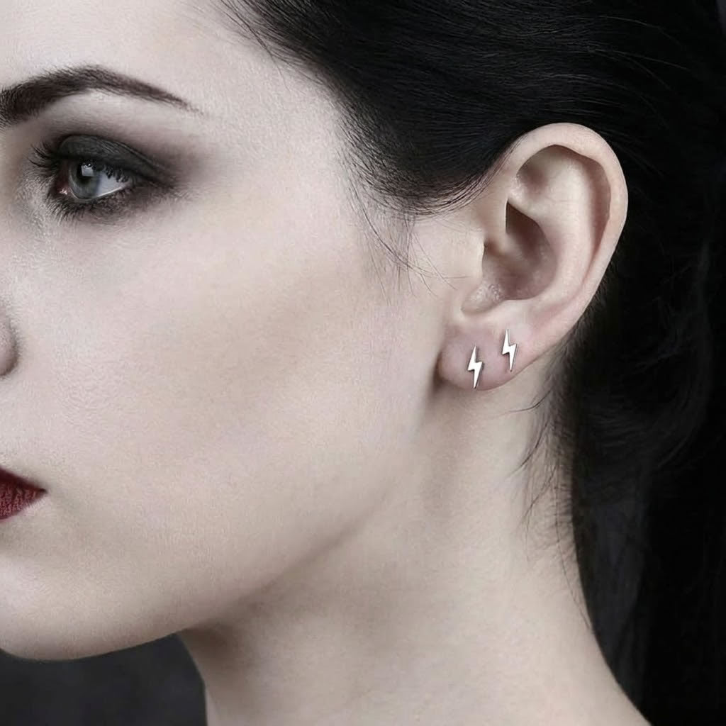 Silver Lightning Bolt Stud Earrings