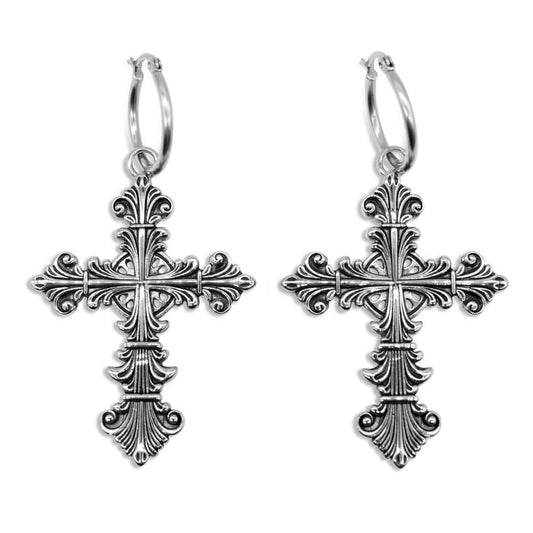 Lament Large Cross Hoop Earrings