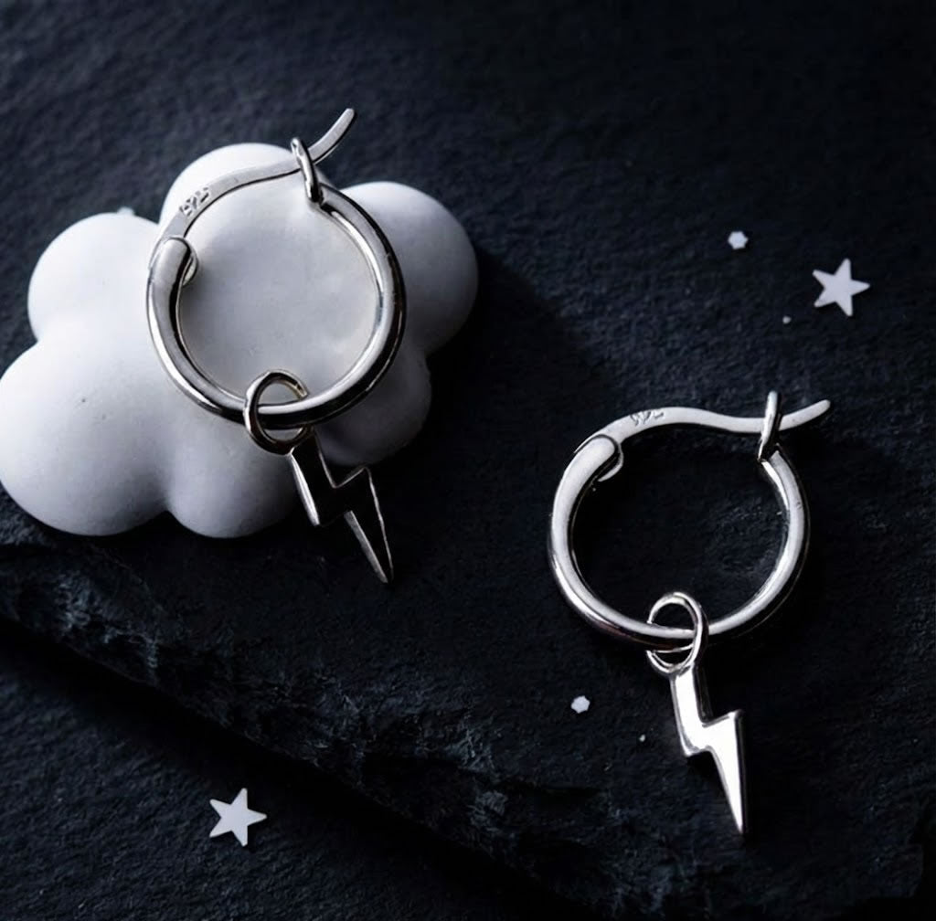 Sterling Silver Lightning Bolt Hoop Earrings