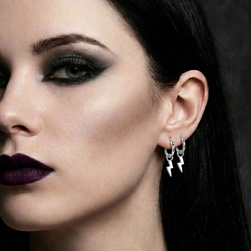 Silver Lightning Bolt Hoop Earrings
