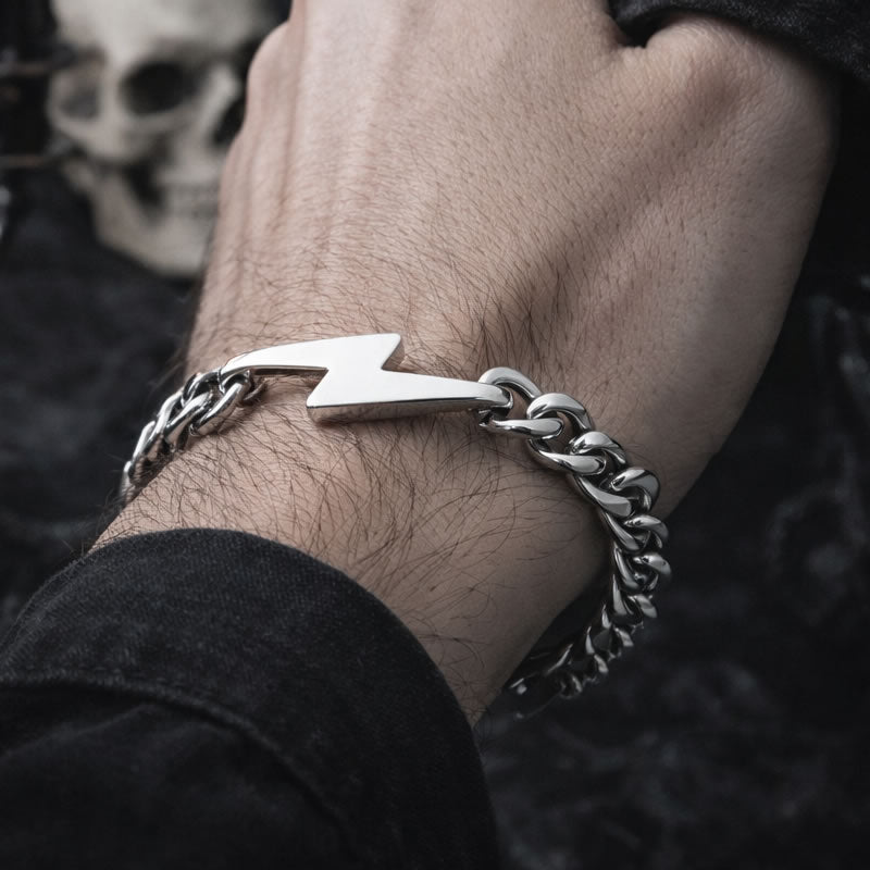 Lightning Bolt Chunky Curb Chain Bracelet