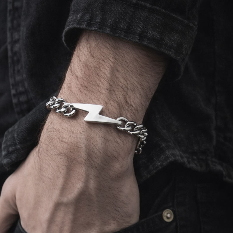 Lightning Bolt Chunky Curb Chain Bracelet
