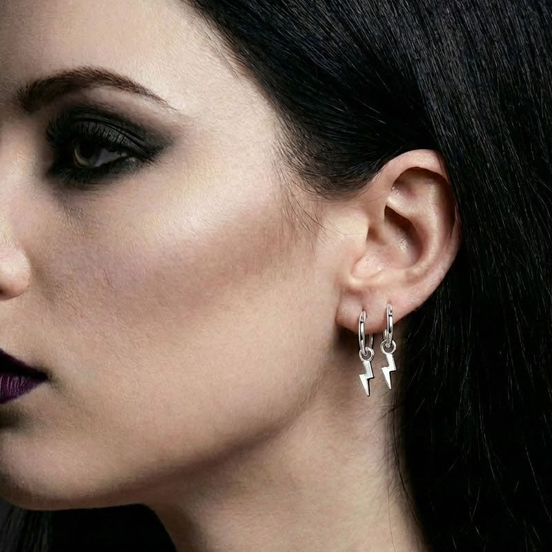 Silver Lightning Bolt Hoop Earrings