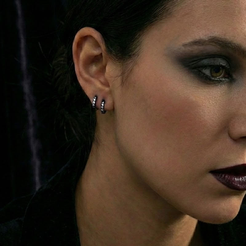 Black Steel Micro Hoop Earrings