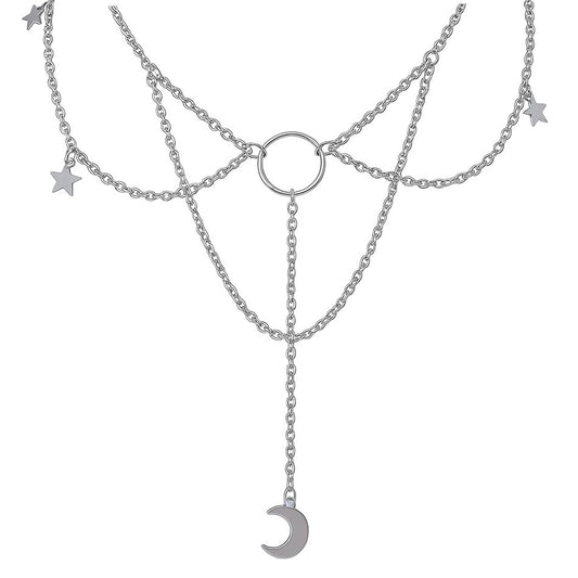 Moon & Star Layered Choker Necklace