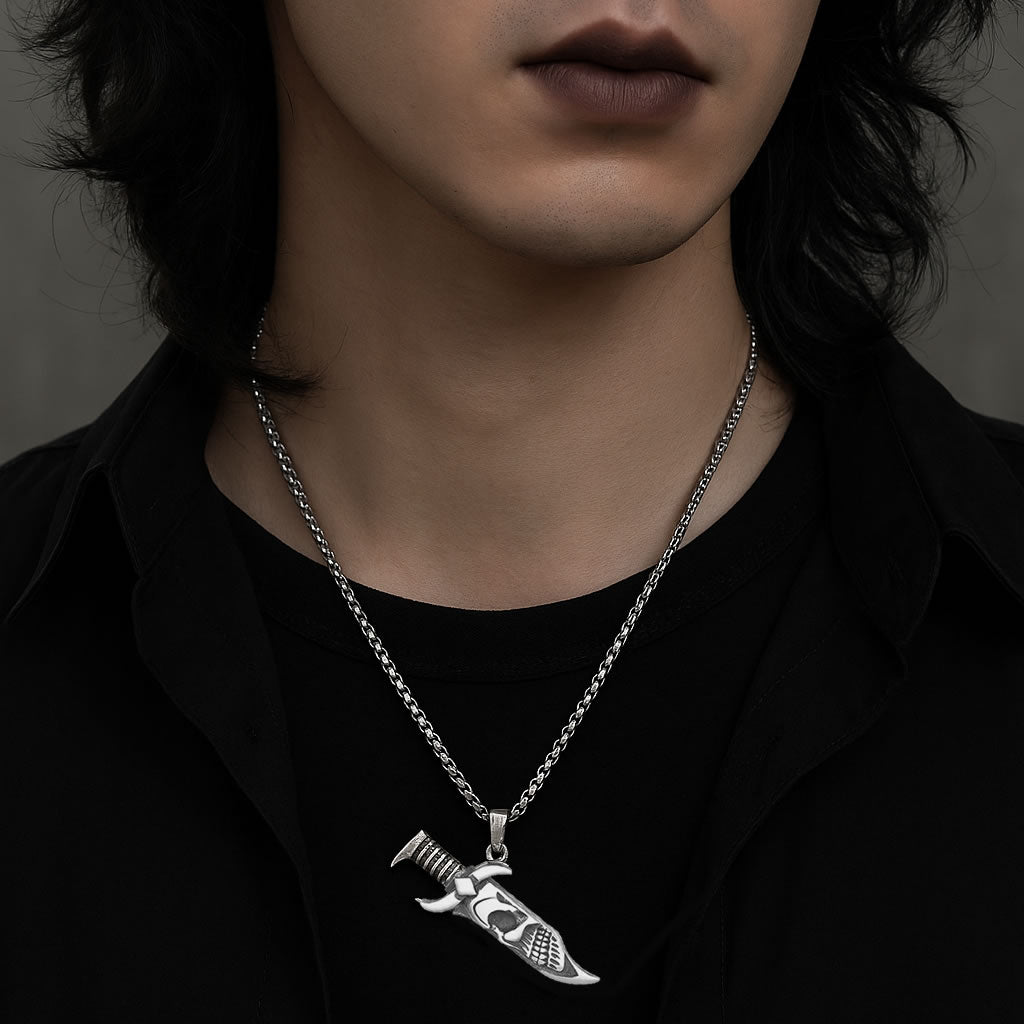 Stainless Steel Skull Dagger Necklace