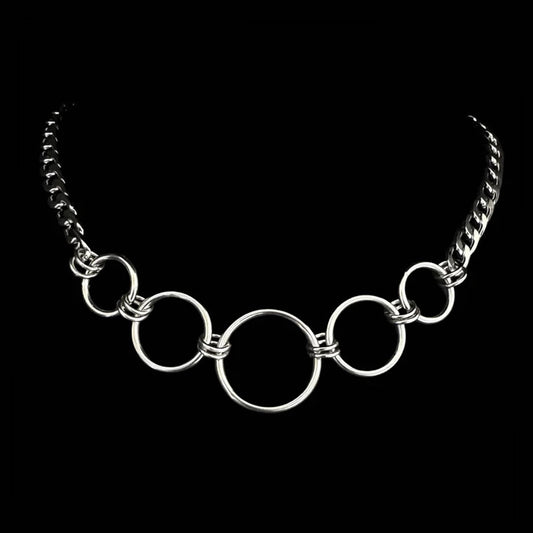 Stainless Steel Five Ring Choker Necklace