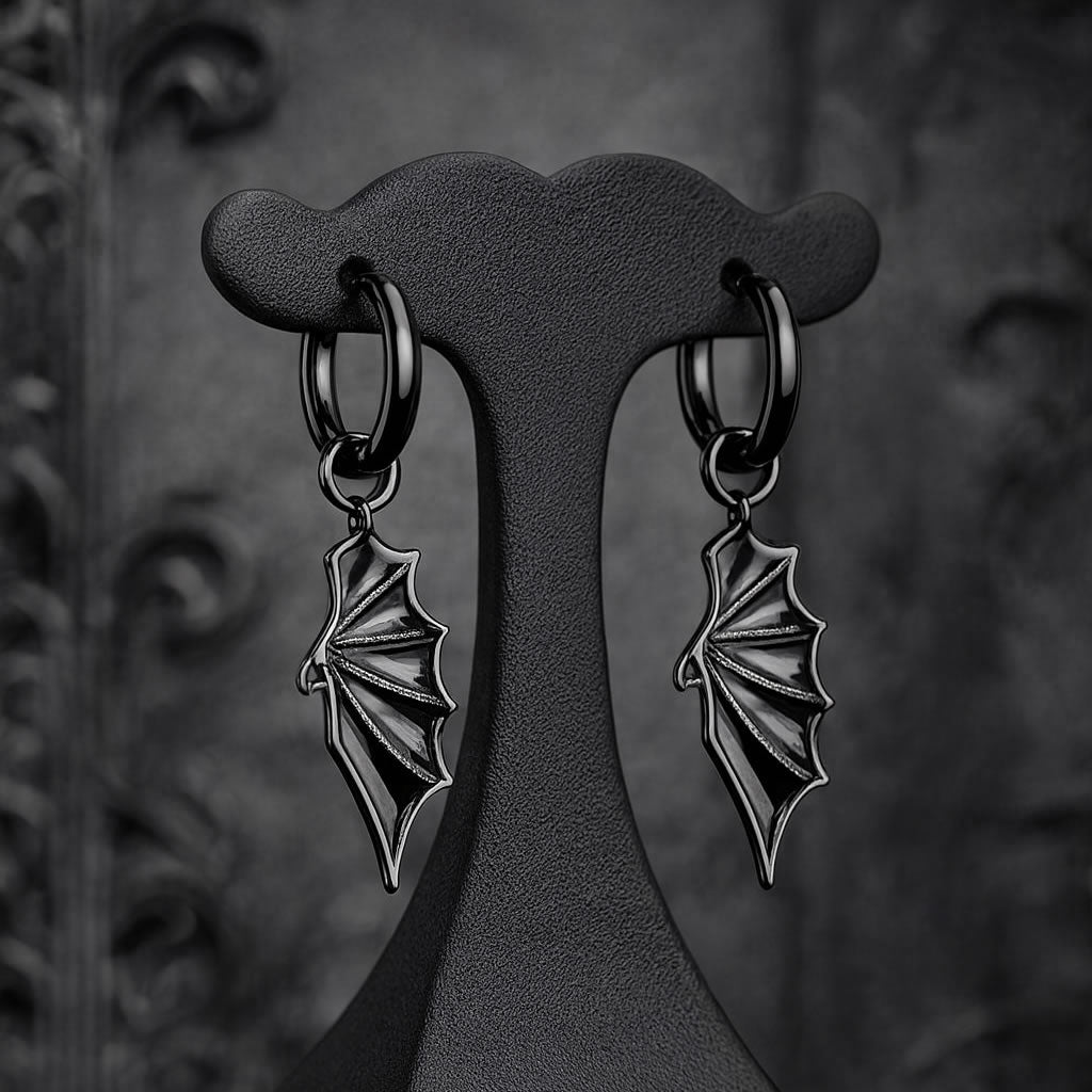 Black Bat Wing Huggie Hoop Earrings