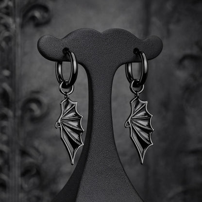 Black Bat Wing Huggie Hoop Earrings