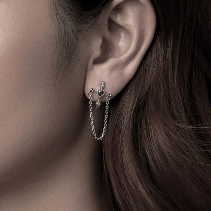 Silver Gothic Cross & Chain Earrings