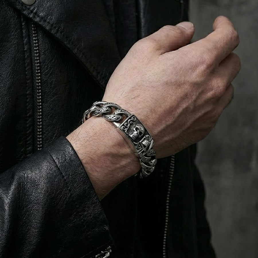 Men's XL Solid Steel Skull Clasp Bracelet