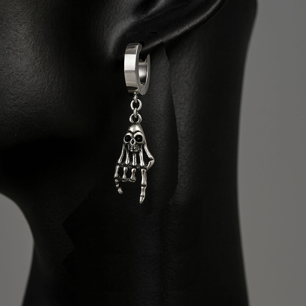 Skeleton Hand Huggie Hoop Earrings