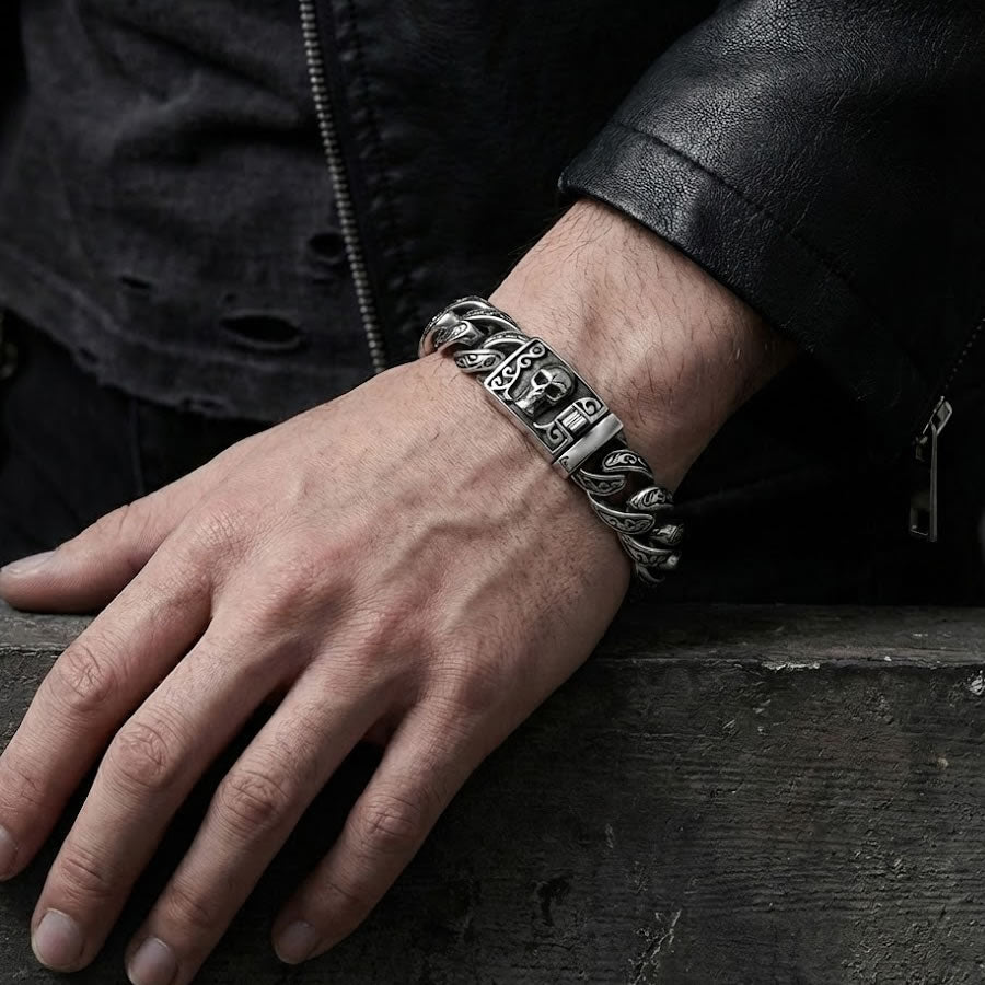 Men's XL Solid Steel Skull Clasp Bracelet