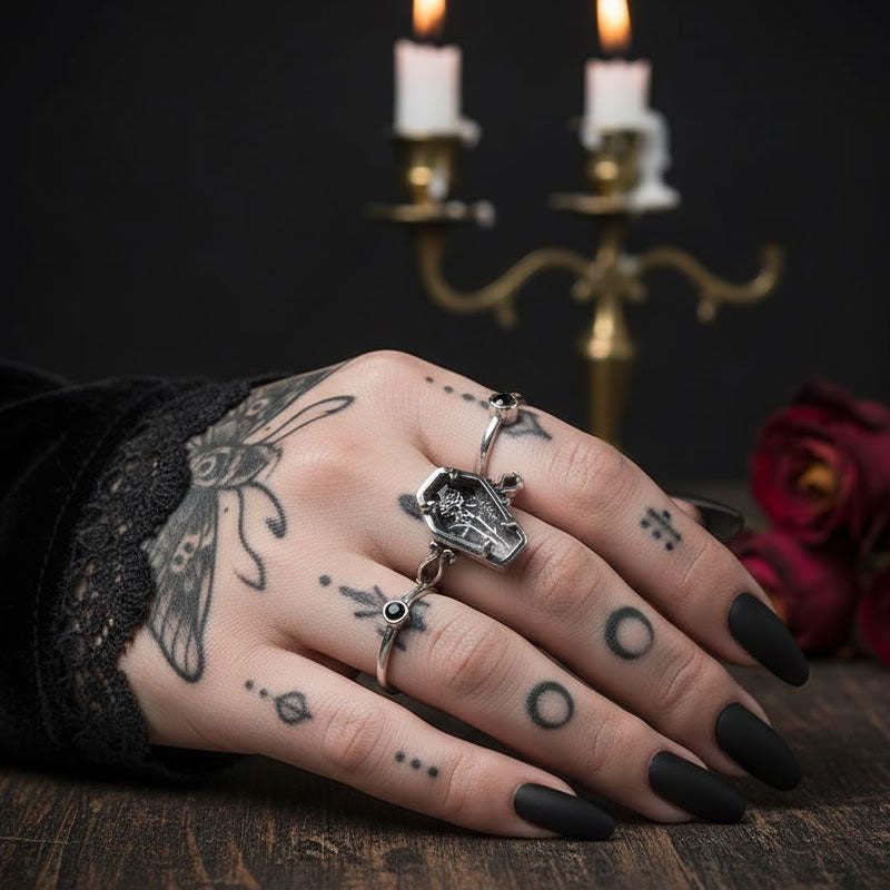 Gothic Eternal Rose Coffin Ring
