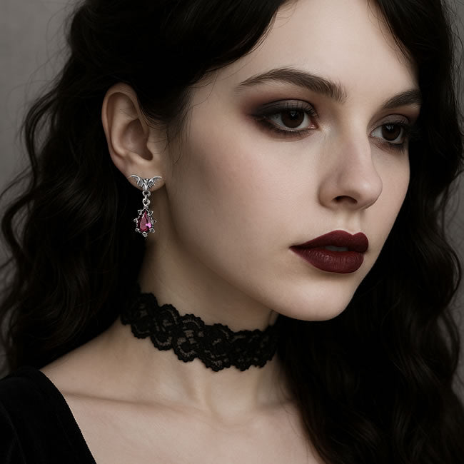 Sterling Silver Gothic Bat Drop Earrings