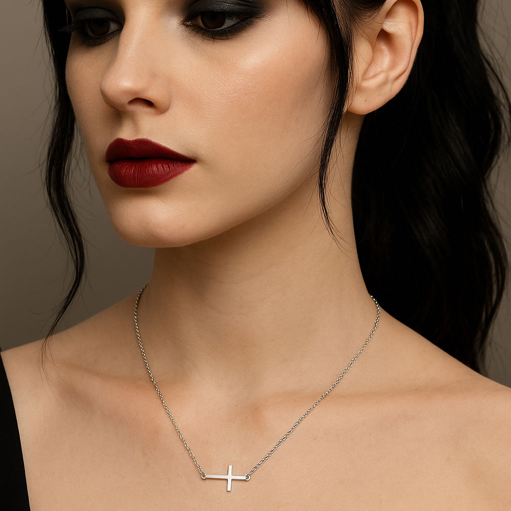 Sterling Silver Sideways Cross Necklace