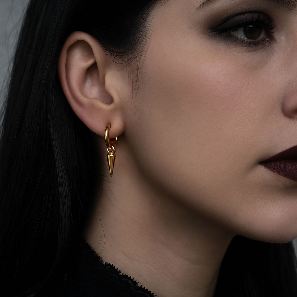 Gothic Gold Spike Hoop Earrings