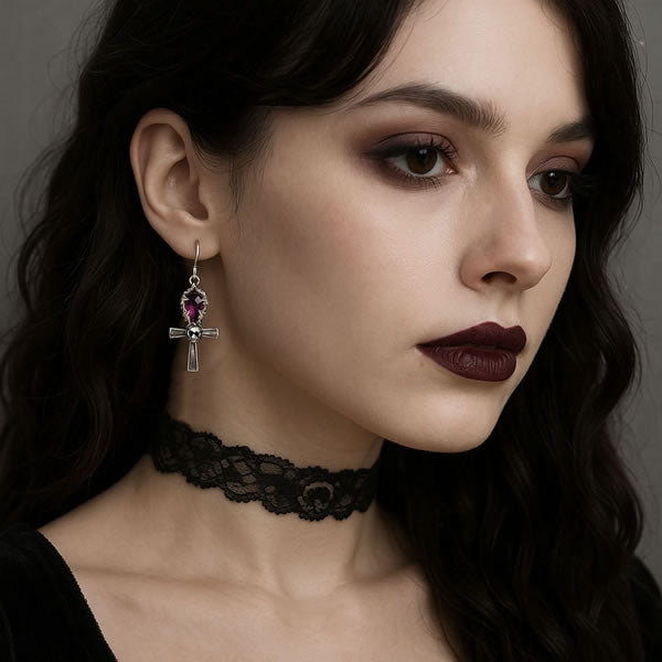 Sterling Silver Ankh Skull Drop Earrings