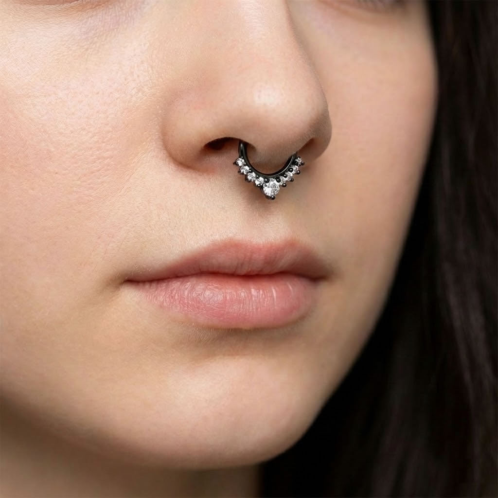 Graduated Crystal Black Septum/Cartilage Ring