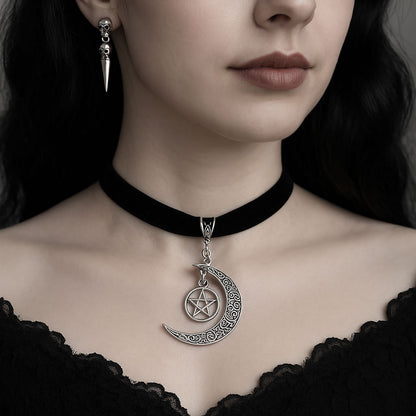 Sylph Black Pentacle Moon Choker Necklace