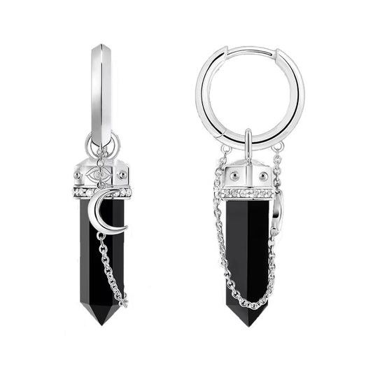 Silver Healing Onyx Crystal Point Earrings