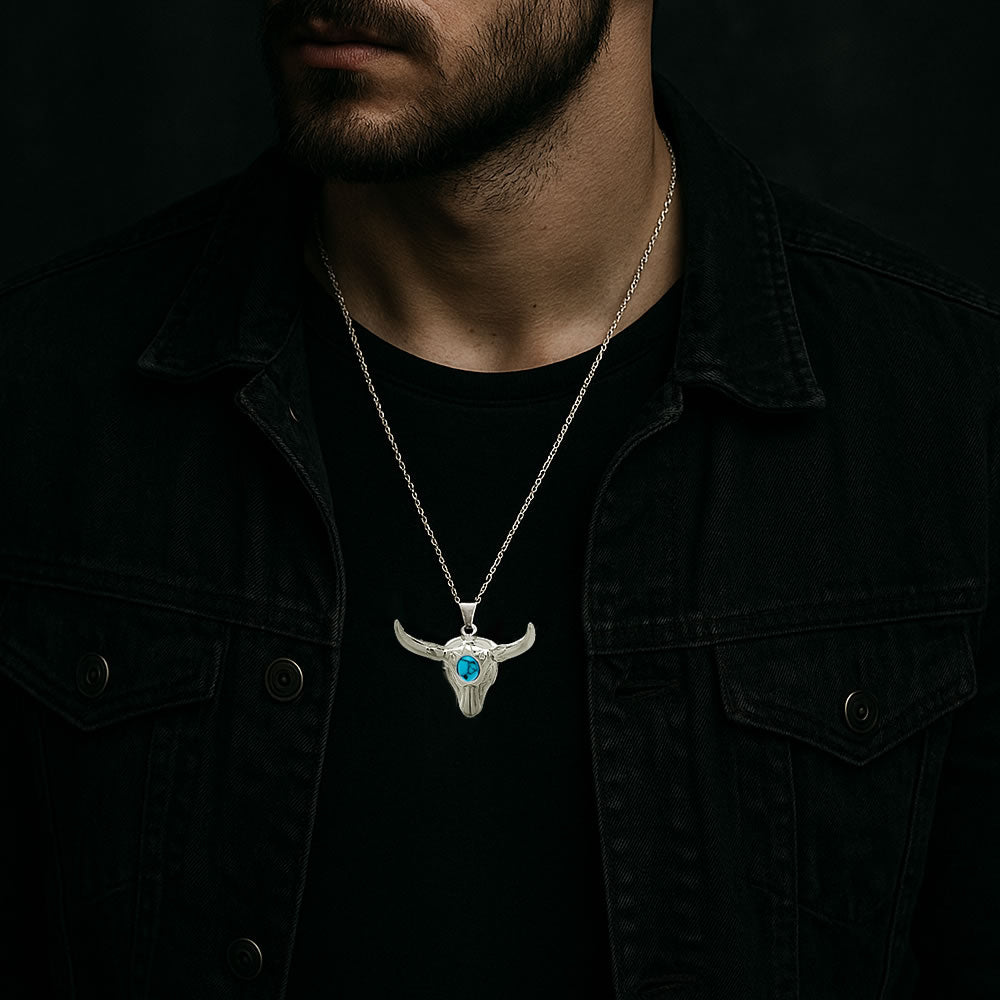Sterling Silver & Turquoise Steer Head Necklace