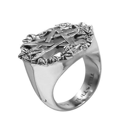 Green Witch Pentacle Statement Ring