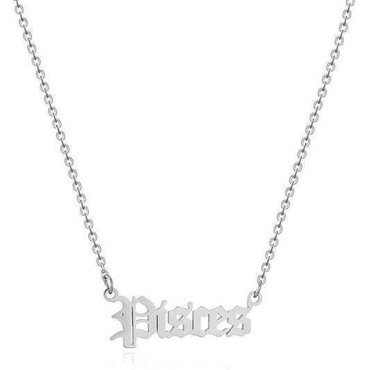 Gothic Font Pisces Zodiac Necklace
