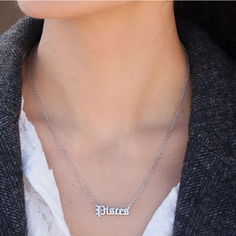 Gothic Font Pisces Zodiac Necklace