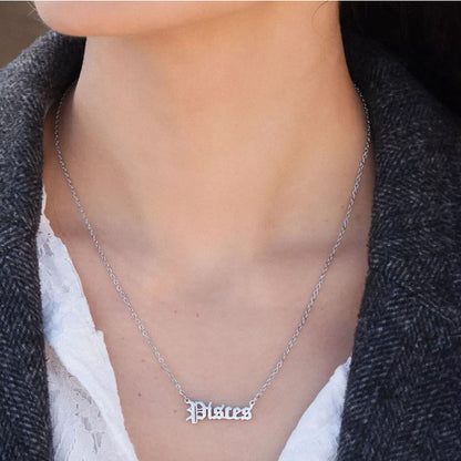 Gothic Font Pisces Zodiac Necklace