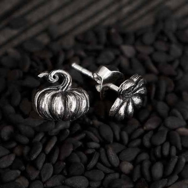 Sterling Silver Pumpkin Stud Earrings
