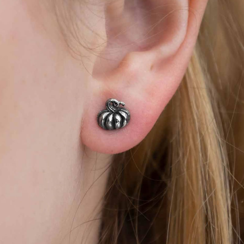 Sterling Silver Pumpkin Stud Earrings