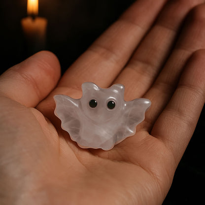 Clear Quartz Carved Crystal Bat Figure