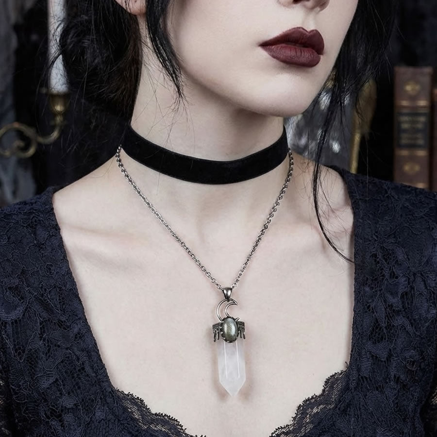 Clear Quartz Crystal Moon Point Necklace